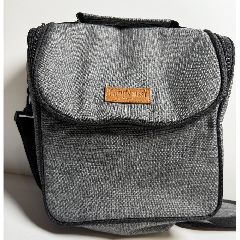 Harvey West Insulated Lunch Bag Gray Cooler Tote Shoulder Strap Soft Sided Work
